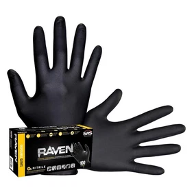 Raven SAS Safety 66518 6 mil Black Nitrile Disposable Gloves 7 Mil - Large