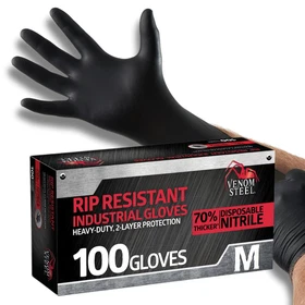 Nitrile Gloves, 6 Mil Disposable Latex Free Black Gloves, 2 Layer Rip Resistant 