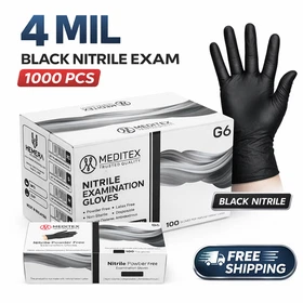 1000PCS MEDITEX&reg; Black Exam Nitrile Gloves Tattoo Examination PF Gloves  4mil