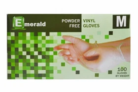 Emerald Powder Free Vinyl Gloves 100 Gloves, Various Sizes (S, M, L, XL)