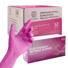 1000pcs Nitrile Exam Disposable Rose red Gloves, Latex & Powder Free, Nail