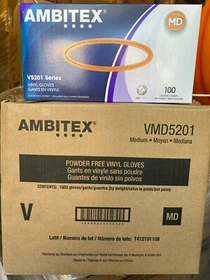 Ambitex Clear Vinyl Gloves,  Size Medium, ( 10 boxes / 1 Case/ 1000 Gloves)