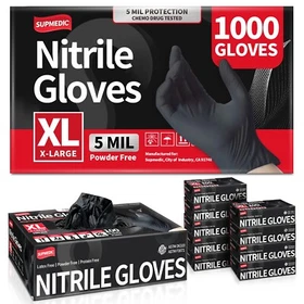 Disposable Nitrile Exam Gloves, 5 Mil Black, Powder-Free Heavy Duty Clean Glove