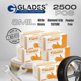 GLADES&trade; Industrial Heavy-Duty Nitrile Gloves Powder-Free 8mil M-XXL 2500 PCS