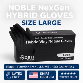 Noble Black Hybrid Gloves Large 3.5 Mil Powder-Free, 100/Box, Multi-Pack Options