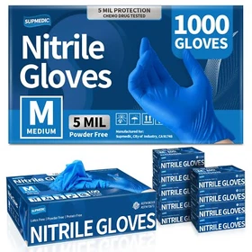 Disposable Nitrile Exam Gloves, 5 Mil Blue, Powder-Free Heavy Duty Clean Glove