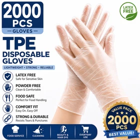 TPE Disposable Gloves Clear Food Safe Powder Free Latex Free Plastic Gloves