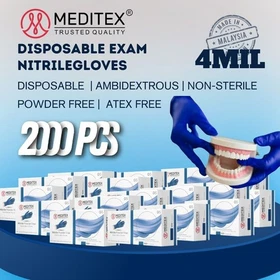 MEDITEX&reg; Exam Nitrile Disposable Gloves Blue Powder-Free 4mil 2000 PCS