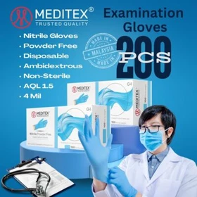 MEDITEX&reg; Blue Exam Nitrile Gloves Latex/Powder Free 4mil S-XL 200 PCS