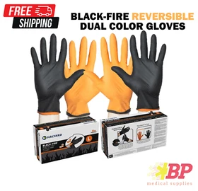 HALYARD Black-FIRE Nitrile Exam Reversible Dual Color Gloves - 150CT