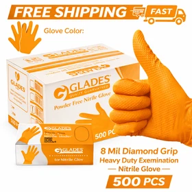 OrangGLADES&trade; Heavy-Duty Mechanic  Disposable Nitrile Gloves 8mil 500 PCS