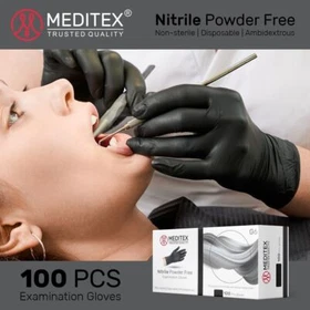 MEDITEX&reg; Black Exam Nitrile Gloves Tattoo Gloves Powder-Free 4mil 100 Pcs S-XL