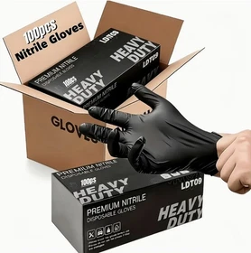 Disposable Gloves Latex - Heavy Duty Black 6Mil Nitrile-Free Powder-Free 100Pcs
