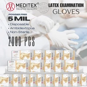 MEDITEX&reg; Disposable Exam Latex Gloves White Powder Free 5mil S-XL 2000 PCS