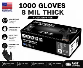8 Mil Black Nitrile Diamond Textured Gloves Heavy Duty Powder-Free Case of 1000