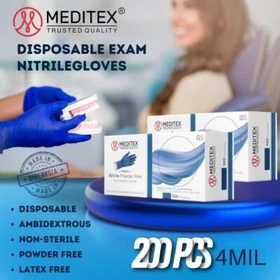 MEDITEX&reg; Disposable Exam Nitrile Gloves Blue Powder-Free 4mil 200 PCS