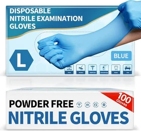 Medical Blue Nitrile Disposable Exam Gloves, 4.5 Mil 100 Pcs Powder-Free Latex-F