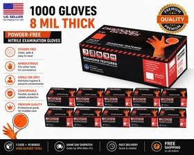 8 Mil Orange Nitrile Diamond Textured Gloves Heavy Duty Powder-Free Case of 1000