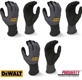 3 PAIR DeWalt Flexible Durable Nitrile Grip Palm Coated Lightweight Work Gloves