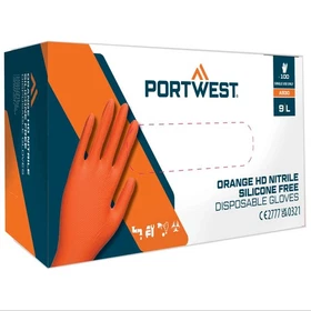 A930 - Portwest Orange HD Disposable Gloves Black/Orange Nitrile