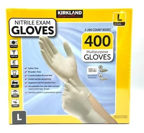 Kirkland Signature Nitrile Exam Powder-Free Exam Gloves - 400 Count - Choose Sz