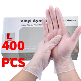 400 Pcs Vinyl Clear Durable Cleaning Hand Gloves Powder Latex Free Rubber Gloves