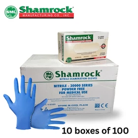 Blue Nitrile Exam Gloves (#30000 Series) Powder Free Shamrock- 1000/cs (10 box)