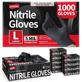 Disposable Nitrile Exam Gloves, 5 Mil Black, Powder-Free Heavy Duty Clean Glove