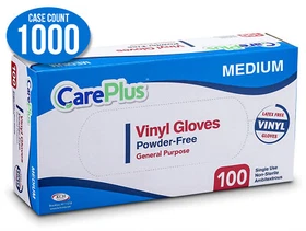 Care Plus [1000 Count] Disposable Plastic Vinyl Clear Powder Free Gloves