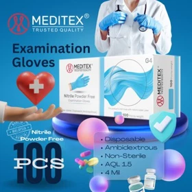 MEDITEX&reg; Exam Nitrile Gloves Blue Powder Free 100 ocs 4mil XS S M L XL