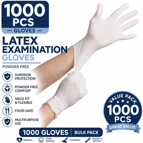 Latex  Examination Gloves Disposable Medical Food Safe ، Powder Free , S M L XL