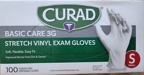 Curad Basic Care 3G Stretch Vinyl Exam Gloves Powder free Soft Flexible New