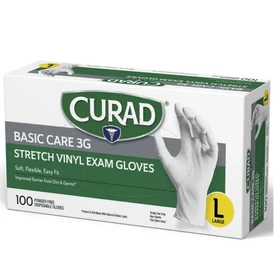 CURAD Basic Care 3G Stretch Vinyl Exam Gloves SMALL MEDIUM LARGE 300 Count