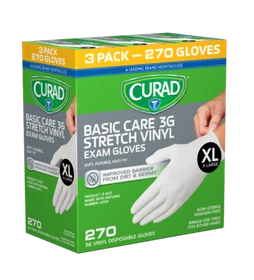 Curad 3G Vinyl Exam Gloves Small Medium X Large Powder-Free Non-sterile 300 ct