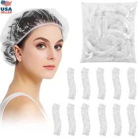 300Pcs Disposable One-off Hotel Home Shower Bathing Clear Hair Elastic Hats USA