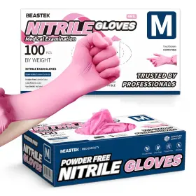 810160180098 BEASTEK Nitrile Disposable Gloves Mil Pink Latex
