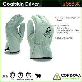 8583KXL CORDOVA Safety Grain Goatskin Driver Gloves Aramid #2
