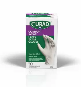 CUR4025R CURAD Wear Latex Exam Gloves Powder Box