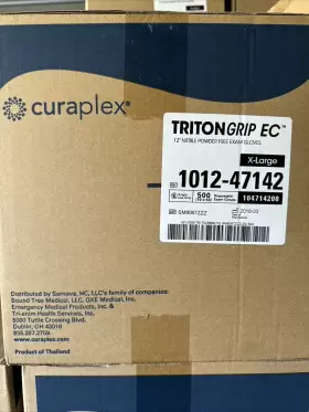 1012-47142 CURAPLEX Nitrile Gloves Tritongrip Cuff Latex
