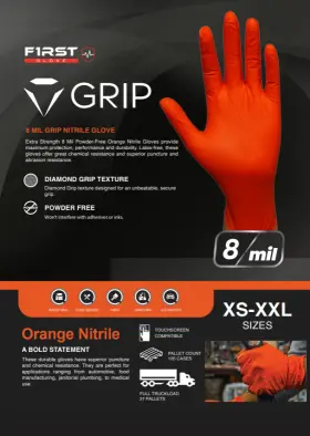 7103-OR FIRST GLOVE Grip Nitrile Disposable Gloves Mil Raised #2