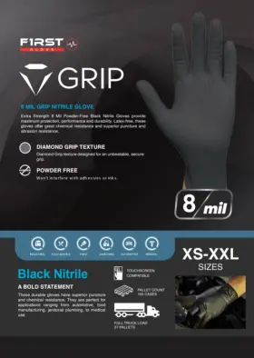 9104-BLK FIRST GLOVE Grip Nitrile Disposable Gloves Mil #2
