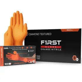 FG-DIAMOND-8MIL-ORANGE FIRST GLOVE Mil Nitrile Gloves