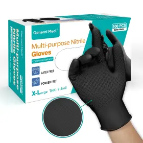 NGXL-BK-100PK-US GENERAL MEDI Nitrile Gloves Raised Diamond