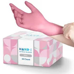 810068987881 HAND-E TOUCH Pink Nitrile Disposable Gloves