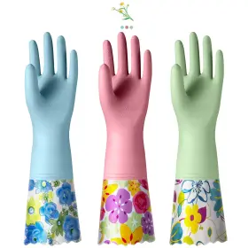 03-FLOWER KAQ Rubber Cleaning Gloves Dishwashing Kitchen Wi