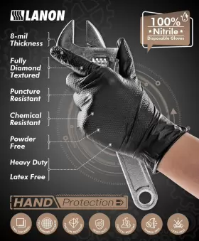 LD09E LANON PROTECTION Mil Nitrile Gloves Food Safe Latex Fu #2
