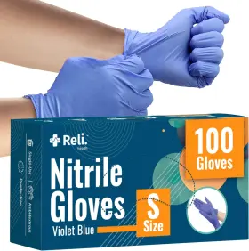 744759395641 RELI Nitrile Gloves Pack Violet Disposable Powde