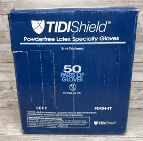 932477-1 TIDI SHIELD Powder Latex Specialty Gloves Dented Box