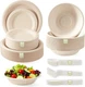 300Pcs Disposable Paper Plates and bowls Set, Compostable Sugarcane