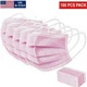 PINK 100 PCS Disposable Face Mask Non Medical Surgical 3 Ply Ear loop Masks USA